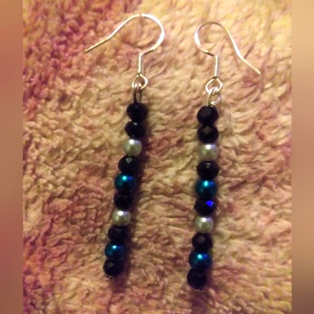 925 black crystal & bead hook earrings - Picture 1 of 1